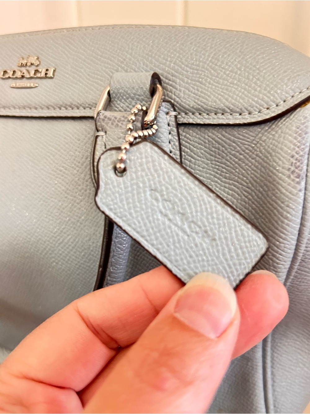 COACH Light Blue Bennett Pebbled Leather Satchel Purse Bag - Picture 3 of 15